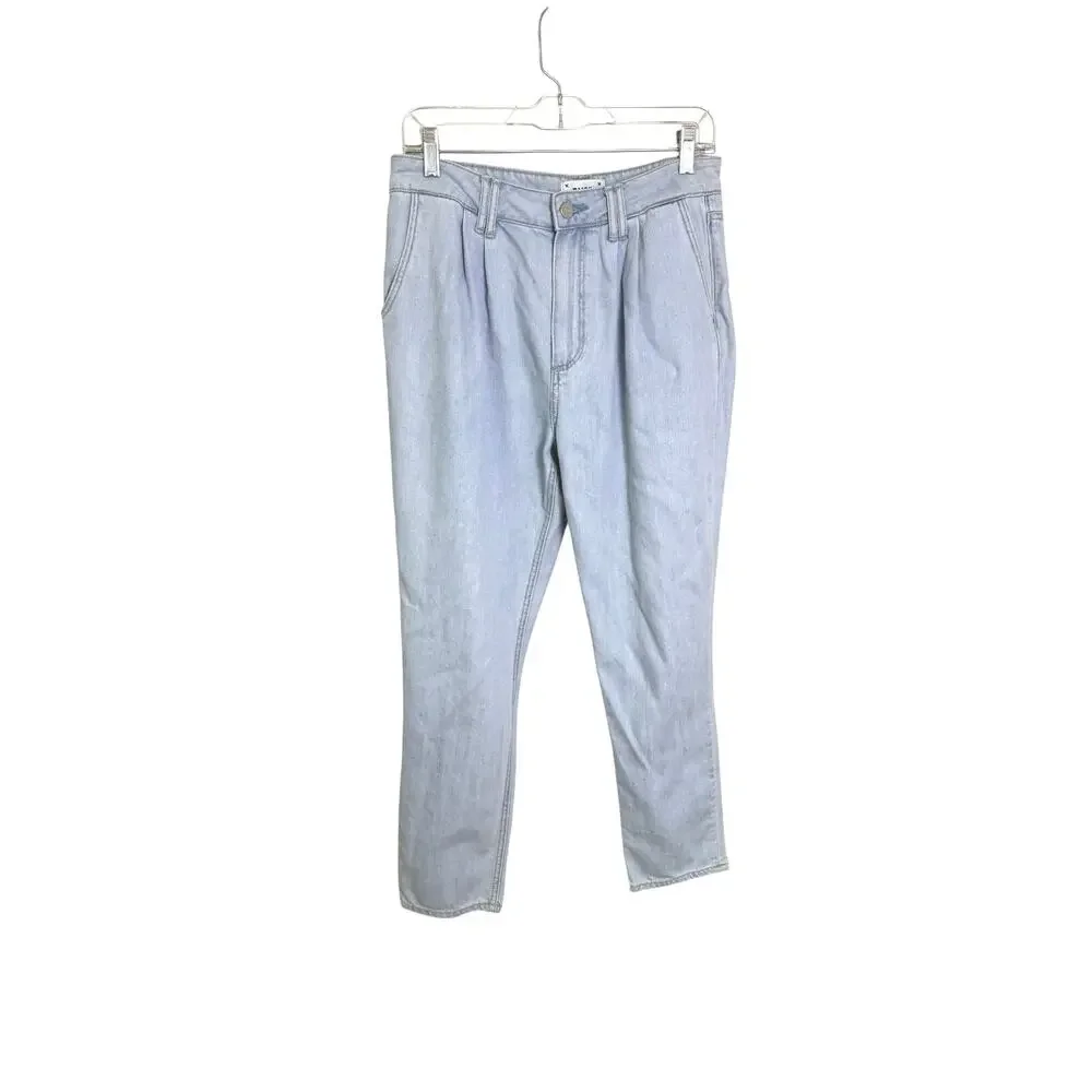 Paige Parisun Women's High Rise Light Wash Pleated Trouser Cuff Jeans Size 29